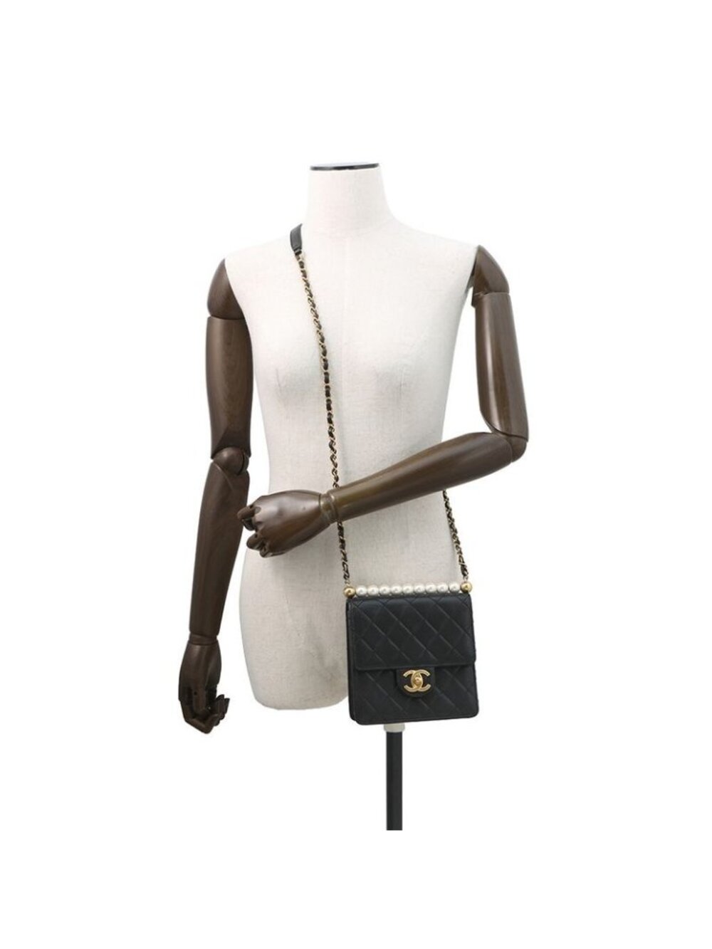 Chanel Chain Shoulder Bag Quilted CC Logo Faux Pearl Lambskin - Picture 4 of 10